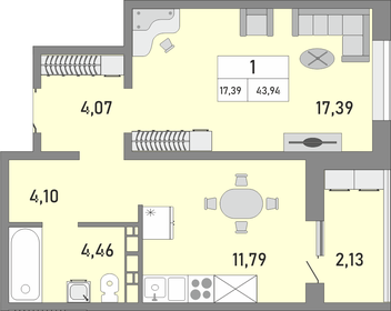Квартира 43,9 м², 1-комнатная - изображение 1