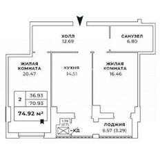 Квартира 70,9 м², 2-комнатная - изображение 2