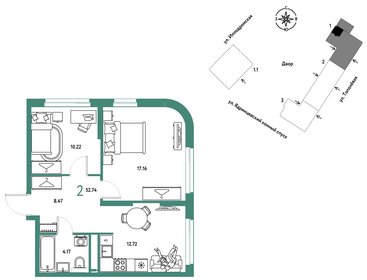 Квартира 52,7 м², 2-комнатная - изображение 1