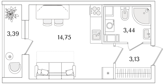 Квартира 23 м², студия - изображение 1