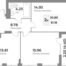 Квартира 61,2 м², 2-комнатная - изображение 3