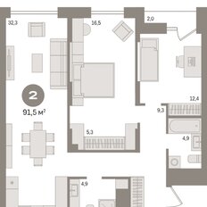Квартира 91,5 м², 2-комнатная - изображение 3