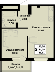 Квартира 35,8 м², 1-комнатная - изображение 1