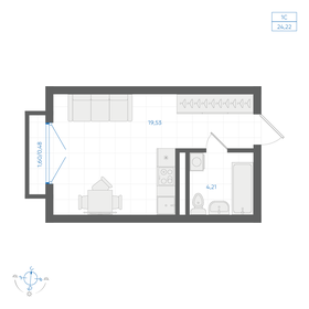 Квартира 24,2 м², 1-комнатная - изображение 1