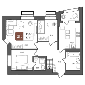 Квартира 74,8 м², 3-комнатная - изображение 1