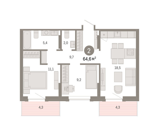 47,3 м², 2-комнатная квартира 5 500 000 ₽ - изображение 88