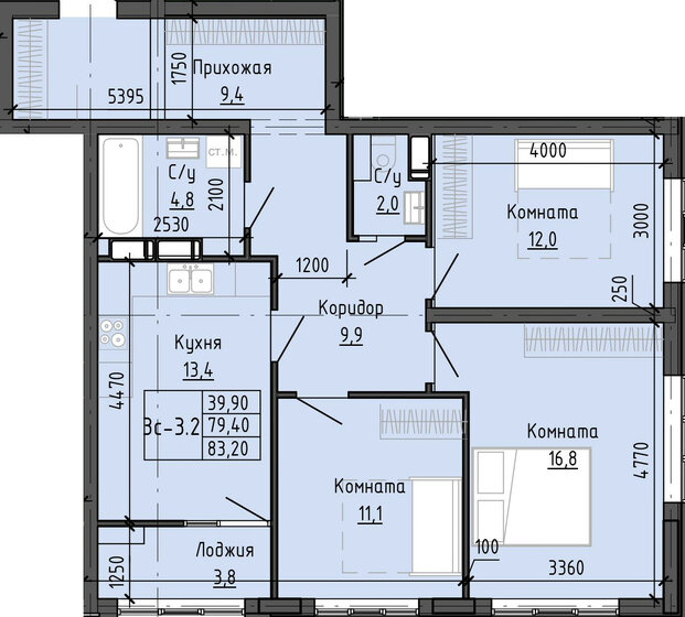 83,2 м², 3-комнатная квартира 11 234 700 ₽ - изображение 1