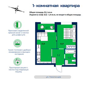 Квартира 35,1 м², 1-комнатная - изображение 1