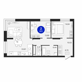Квартира 88,2 м², 2-комнатная - изображение 1