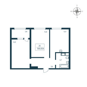 Квартира 55,5 м², 2-комнатная - изображение 1