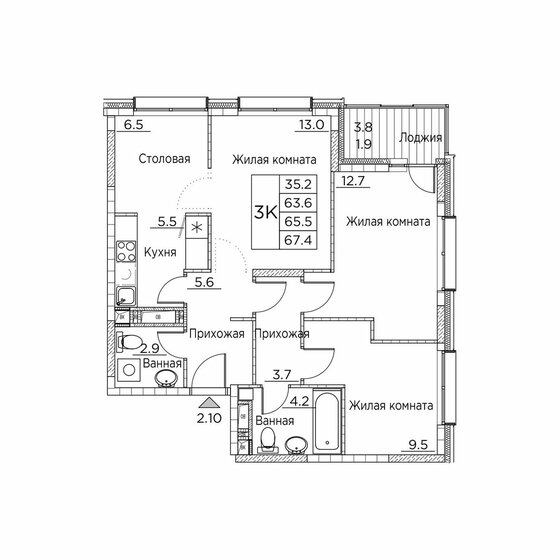 80,5 м², 4-комнатная квартира 15 392 842 ₽ - изображение 30