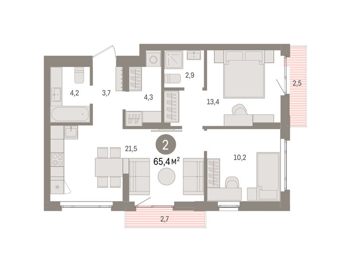 65 м², 3-комнатная квартира 5 590 000 ₽ - изображение 80