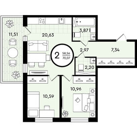 Квартира 70,1 м², 2-комнатная - изображение 1