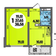 Квартира 38,6 м², 1-комнатная - изображение 1