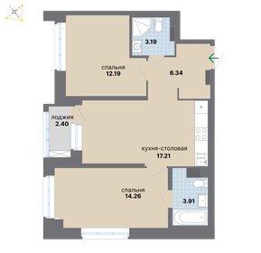 Квартира 59,5 м², 2-комнатная - изображение 2