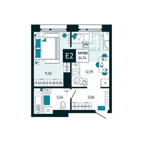 Квартира 34,7 м², 1-комнатная - изображение 1