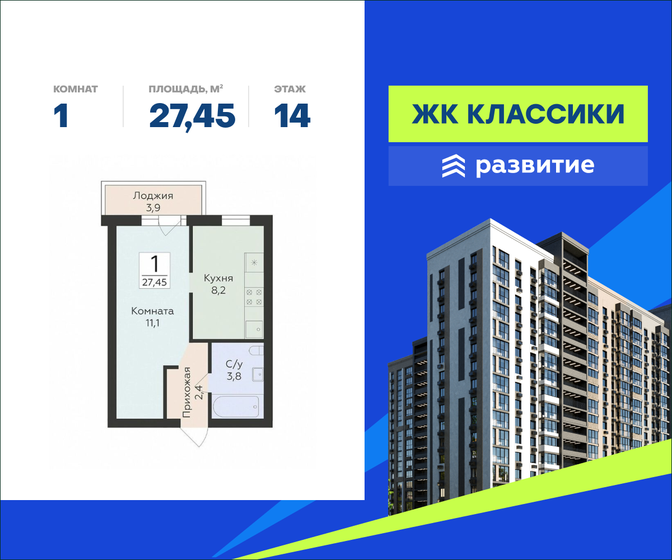 27,5 м², 1-комнатная квартира 3 321 450 ₽ - изображение 18