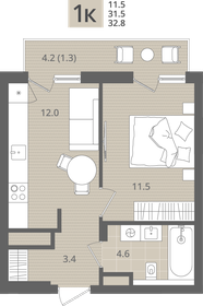 Квартира 32,8 м², 1-комнатная - изображение 1