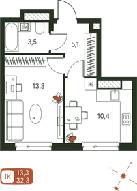 Квартира 32,3 м², 1-комнатная - изображение 1