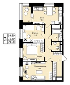 Квартира 75,1 м², 3-комнатная - изображение 1