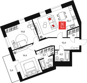 Квартира 76,4 м², 3-комнатная - изображение 1