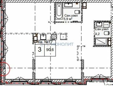 Квартира 90,6 м², 3-комнатная - изображение 1