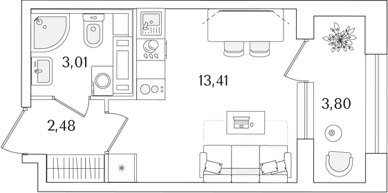 Квартира 20,8 м², студия - изображение 1