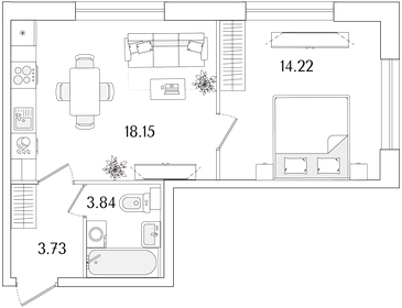Квартира 39,9 м², 1-комнатная - изображение 1