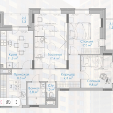 Квартира 77 м², 3-комнатная - изображение 4