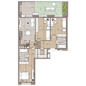 Квартира 113,9 м², 3-комнатная - изображение 1