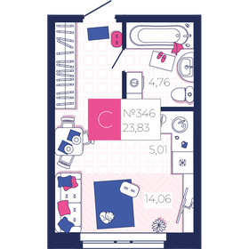 Квартира 23,8 м², студия - изображение 1