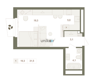 Квартира 31,5 м², 1-комнатная - изображение 1