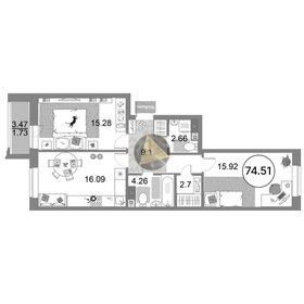 Квартира 74,5 м², 2-комнатная - изображение 1