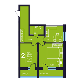 Квартира 53,8 м², 2-комнатная - изображение 1