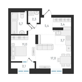 Квартира 48,5 м², 2-комнатная - изображение 1