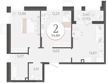 Квартира 54,9 м², 2-комнатная - изображение 1
