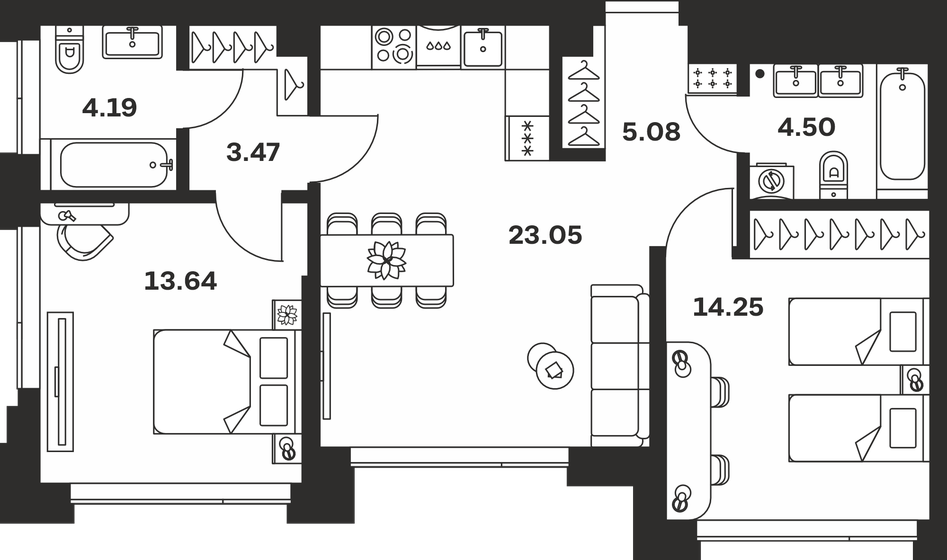 82,1 м², 2-комнатная квартира 15 845 300 ₽ - изображение 39