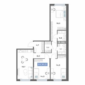 Квартира 91,3 м², 3-комнатная - изображение 1