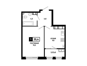 Квартира 35,4 м², 1-комнатная - изображение 1