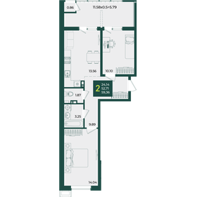 Квартира 59,4 м², 2-комнатная - изображение 1