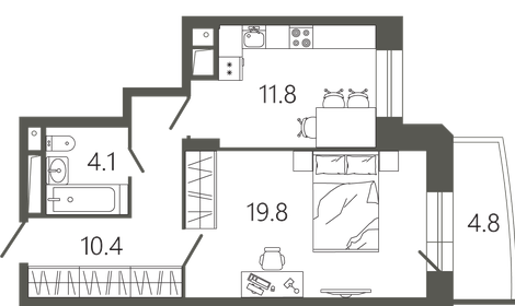 Квартира 47,5 м², 1-комнатная - изображение 1