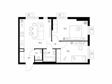 Квартира 51,5 м², 2-комнатная - изображение 1
