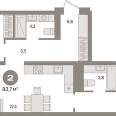 Квартира 83,7 м², 2-комнатная - изображение 3