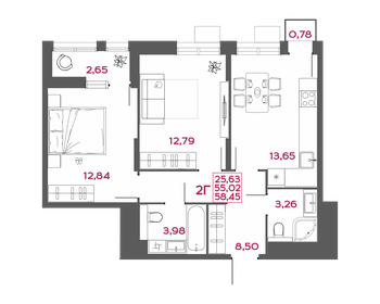Квартира 58,5 м², 2-комнатная - изображение 1