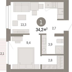 Квартира 34,2 м², 1-комнатная - изображение 3