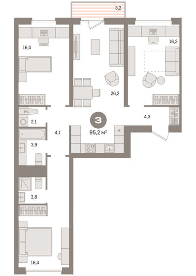 102 м², 4-комнатная квартира 8 950 000 ₽ - изображение 98