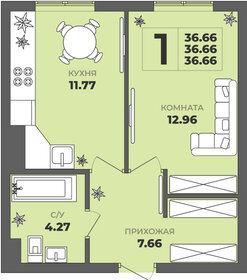 Квартира 36,7 м², 1-комнатная - изображение 1