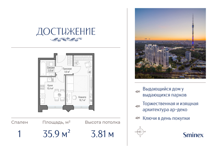 38,3 м², 1-комнатная квартира 15 300 000 ₽ - изображение 11