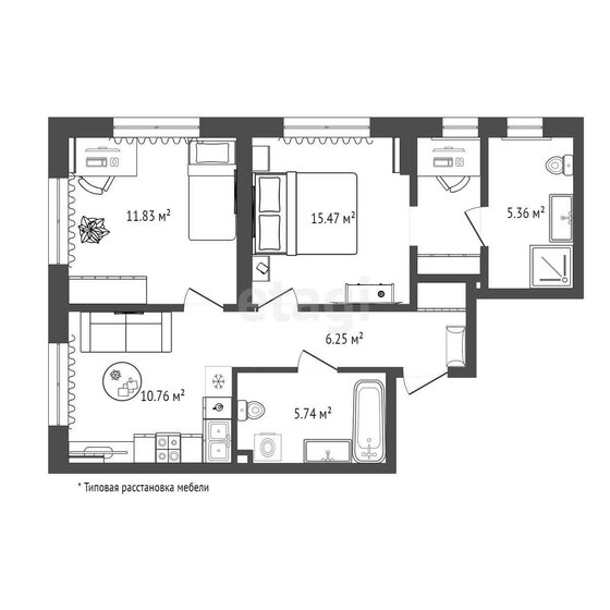55,4 м², 2-комнатная квартира 6 990 000 ₽ - изображение 1