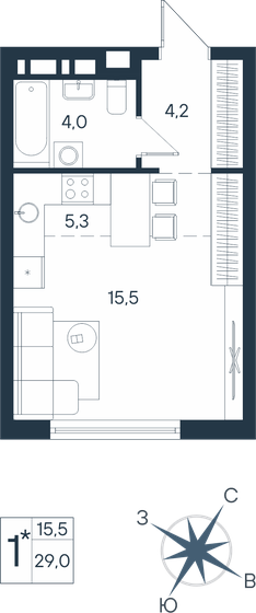 28,2 м², 1-комнатная квартира 5 885 340 ₽ - изображение 19